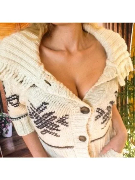 RARE Hollister Fringe Hem Cream Cardigan | Boho Indie Sleaze Coastal Cowgirl Y2K - Picture 4 of 16